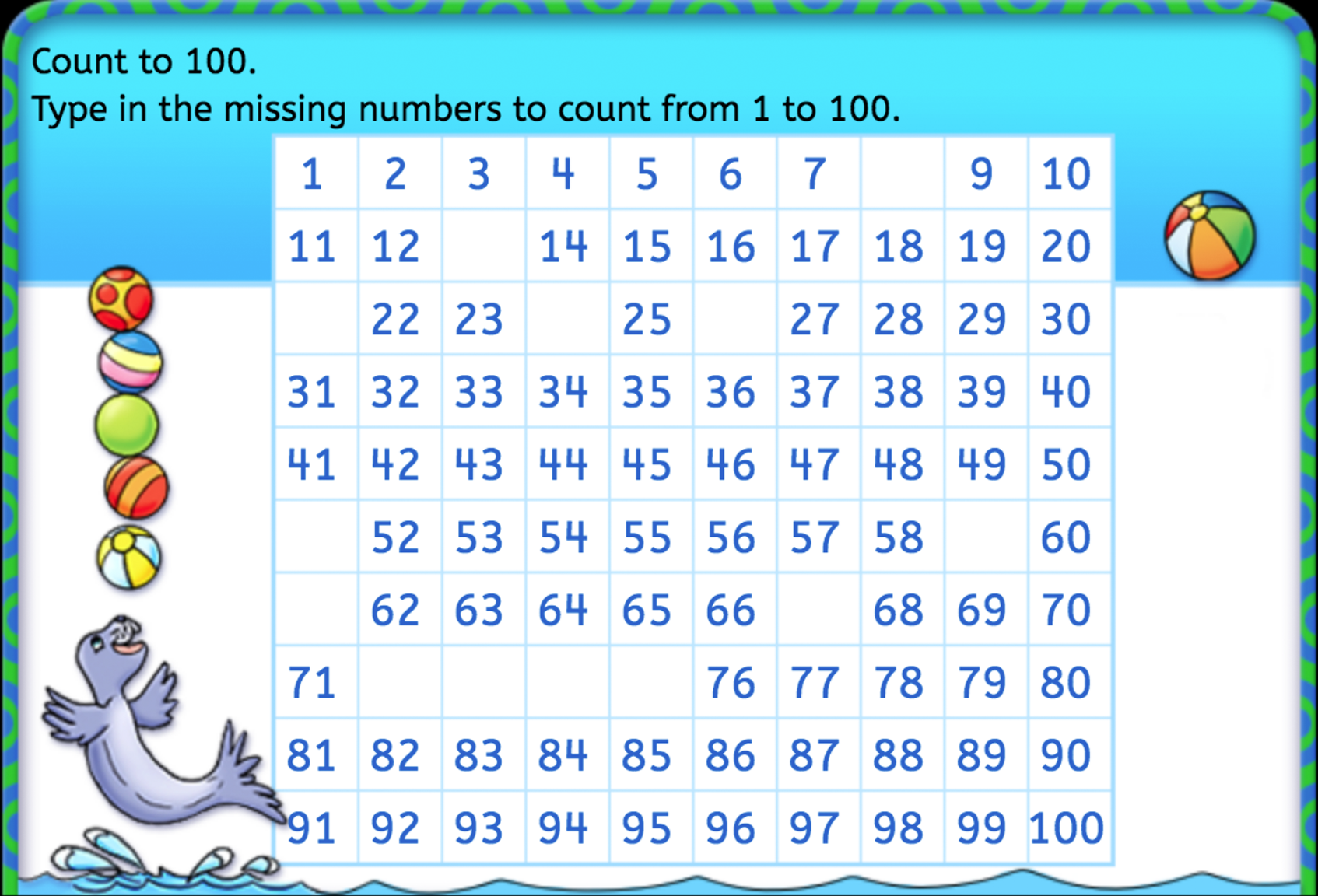 Complete the Chart: Counting 1-100 | Interactive Worksheets | Anywhere