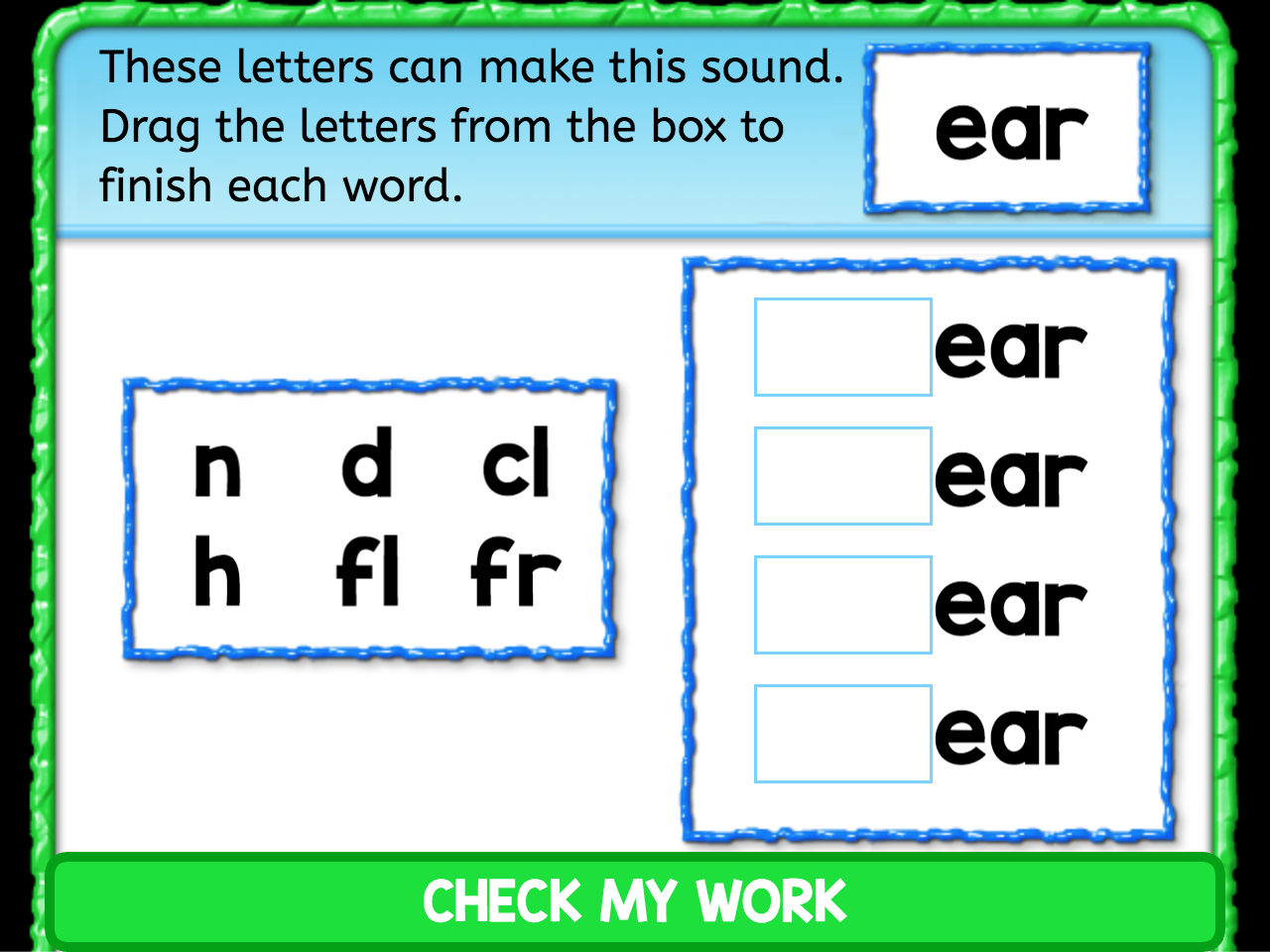 EAR Ending Sounds Interactive Worksheets Page 3 Anywhere Teacher