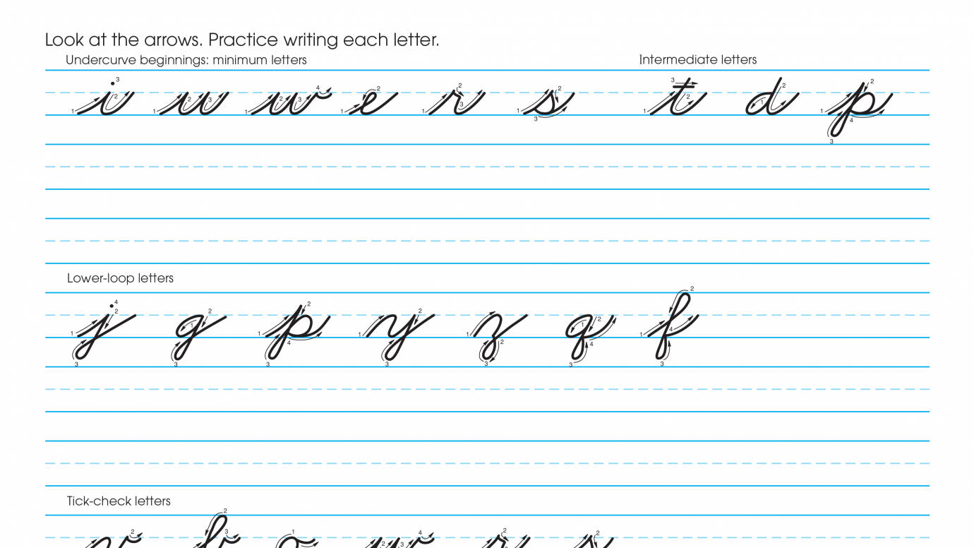 Cursive Writing: Unique Lowercase Letters Practice 1