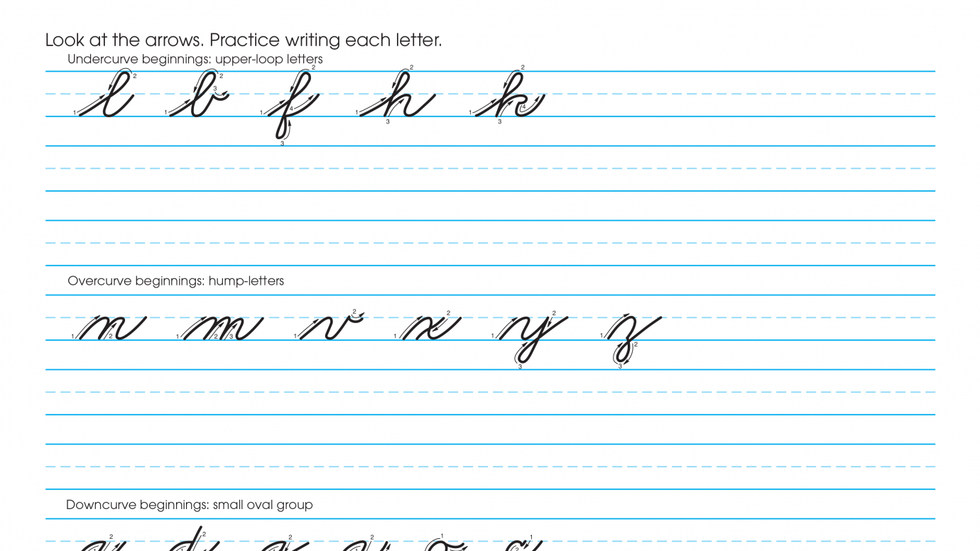 Cursive Writing: Unique Lowercase Letters Practice 2