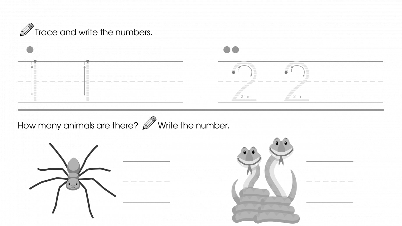 Trace & Write 1-2, Then Count & Write