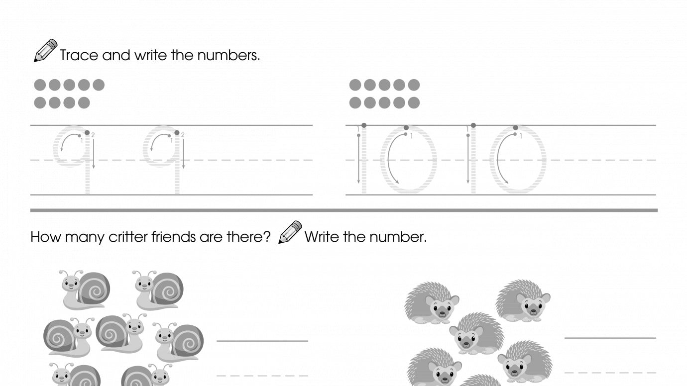 Trace & Write 9-10, Then Count & Write