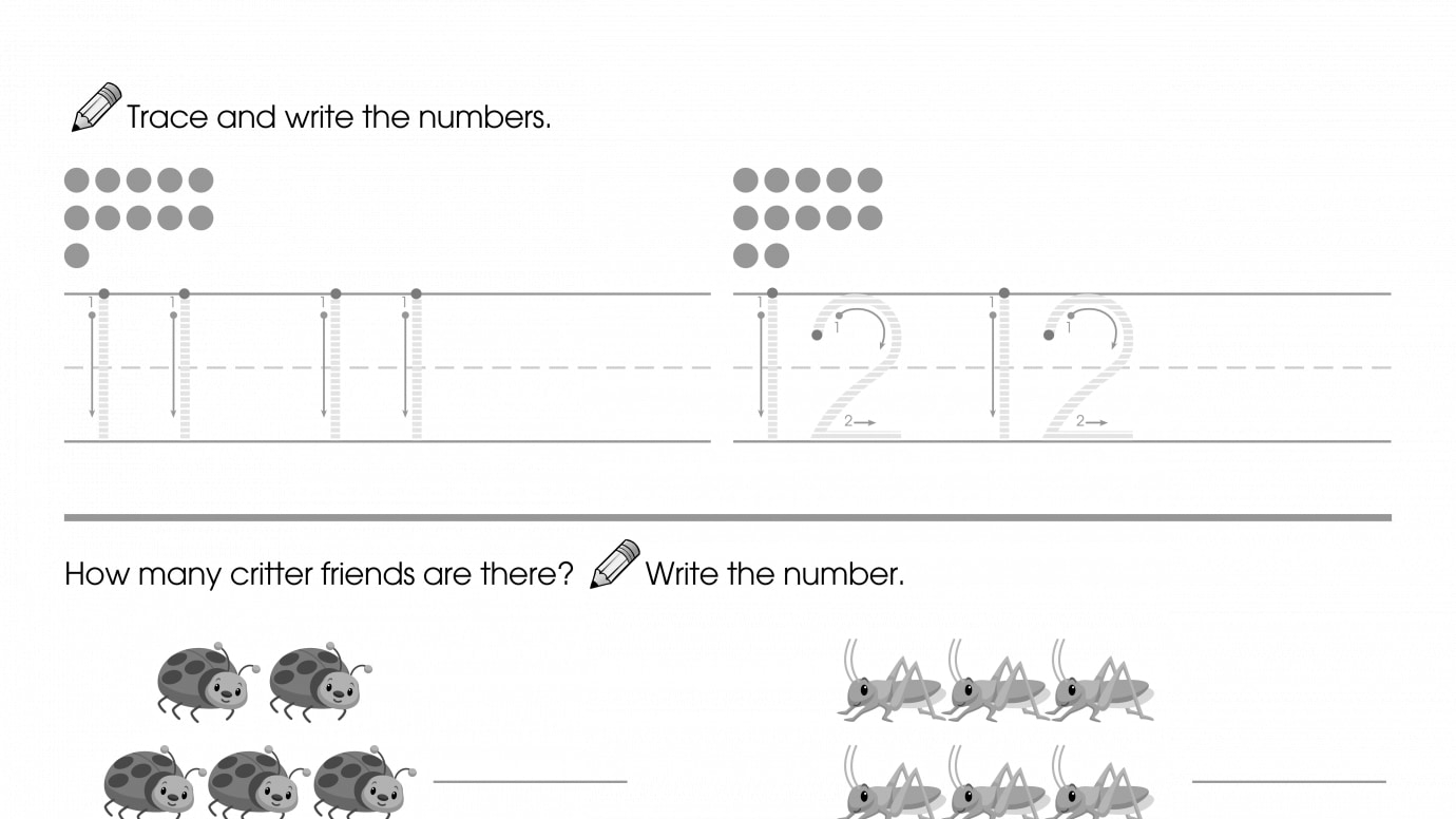 Trace & Write 11-12, Then Count & Write