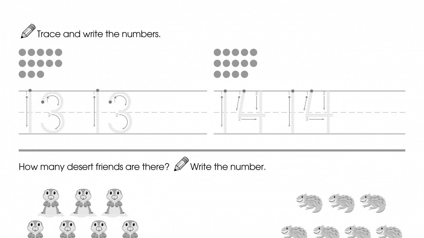 Trace & Write 13-14, Then Count & Write