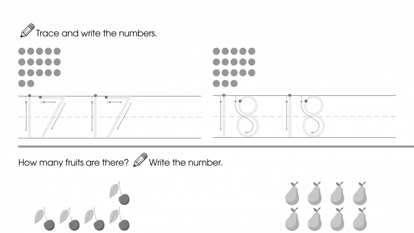 Trace & Write 17-18, Then Count & Write