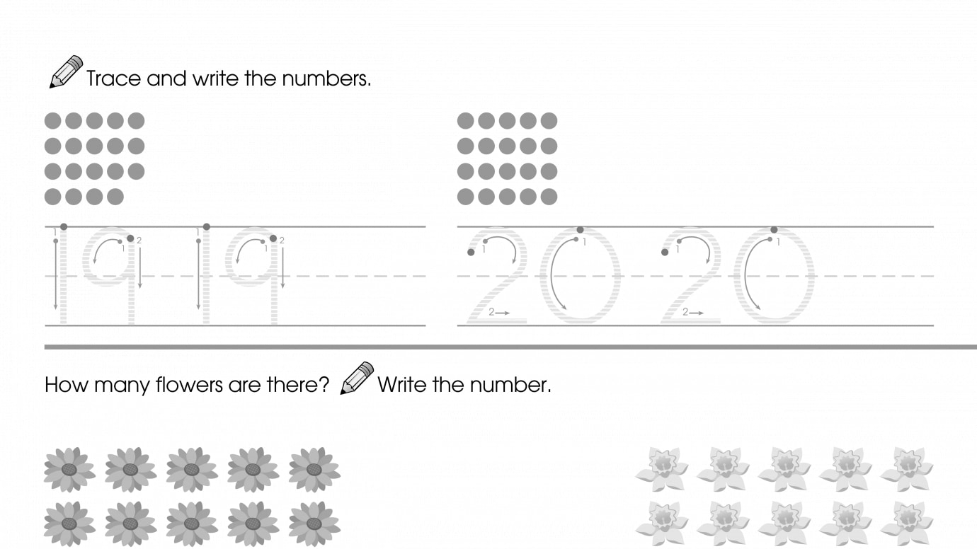 Trace & Write 19-20, Then Count & Write