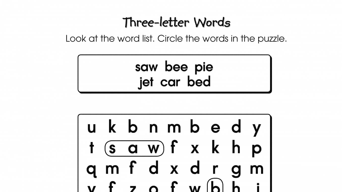 Word Search Puzzle Three-Letter Words
