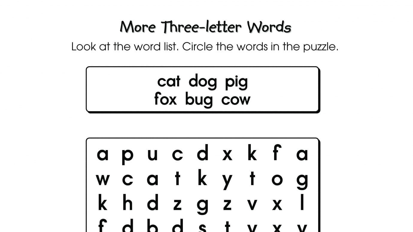 Word Search Puzzle Three-Letter Words