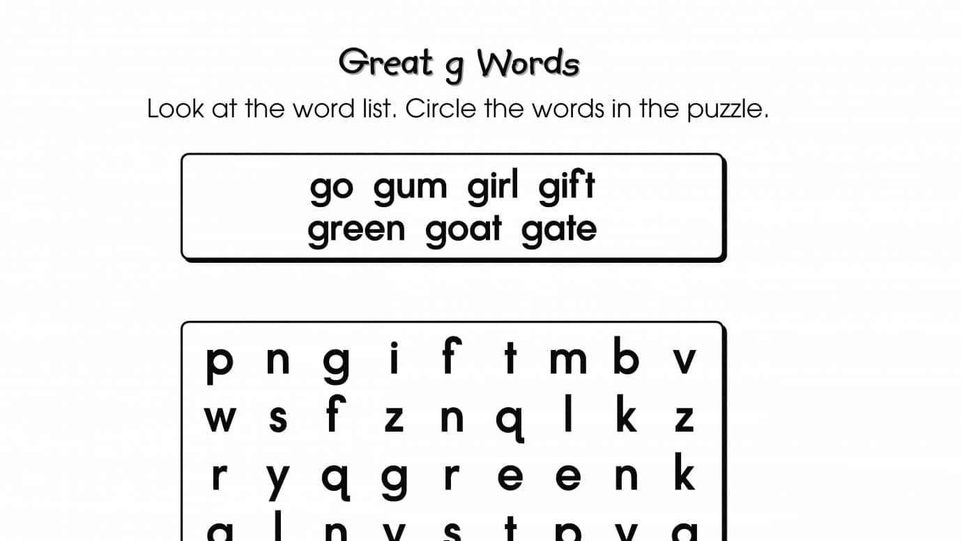 Word Search Puzzle g Words