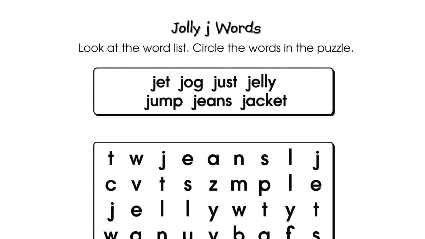 Word Search Puzzle j Words