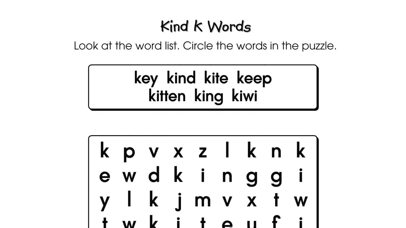 Word Search Puzzle k Words