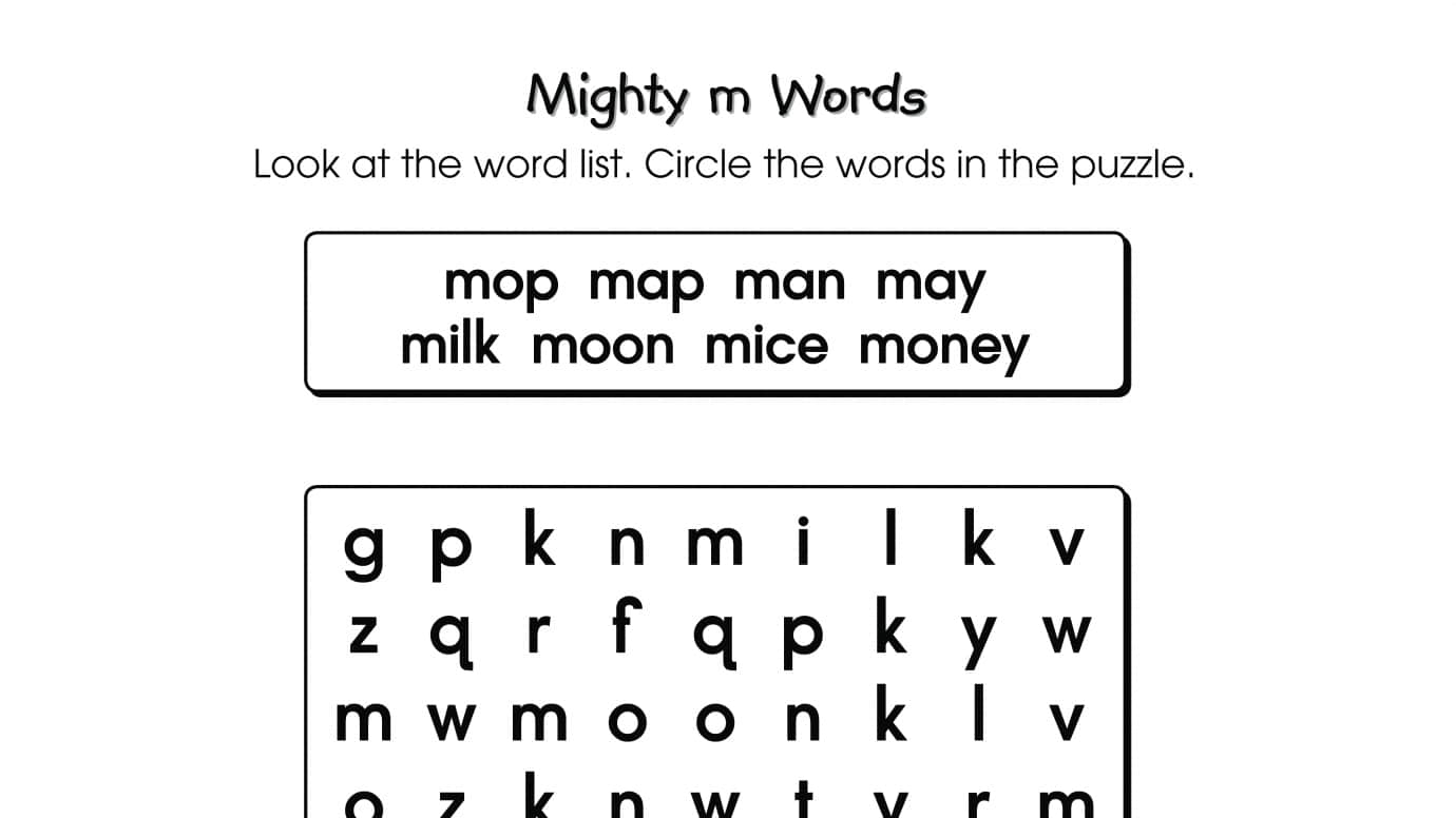 Word Search Puzzle m Words