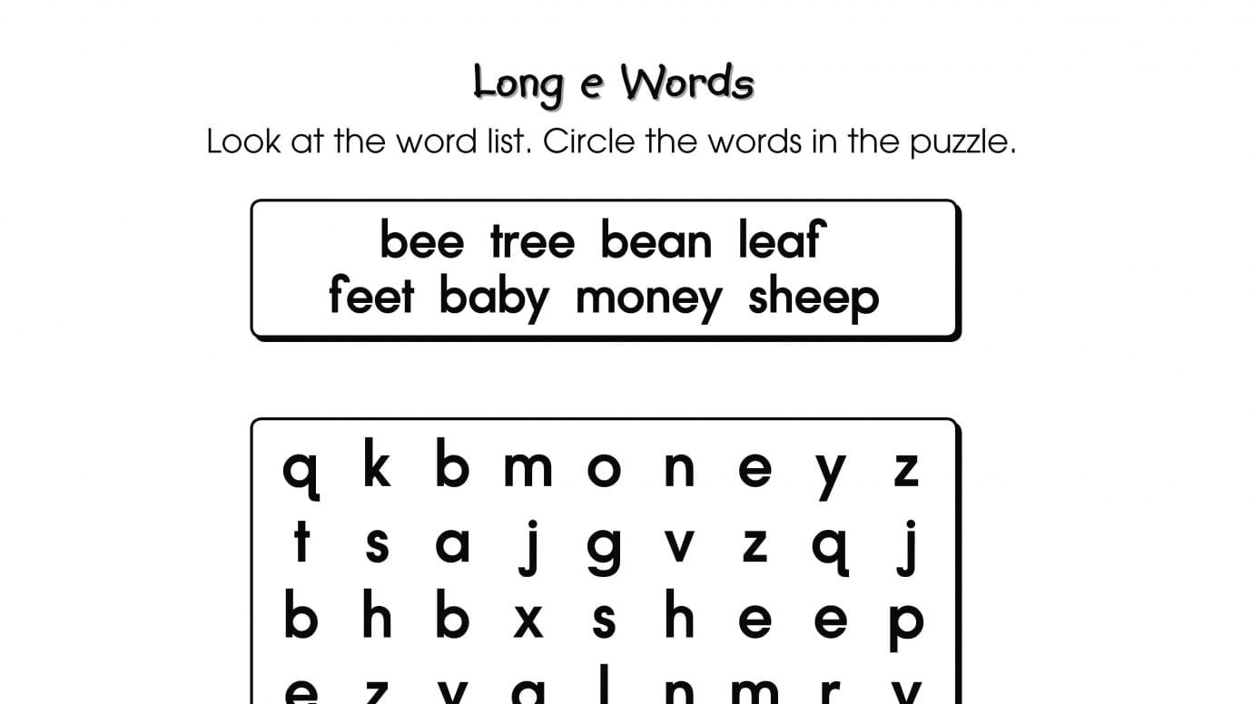 Word Search Puzzle Long e Words