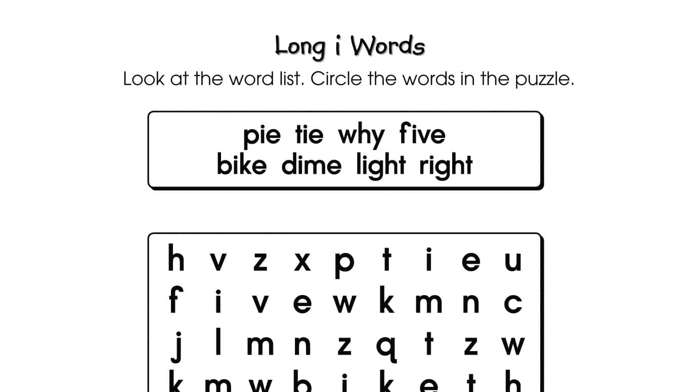 Word Search Puzzle Long i Words