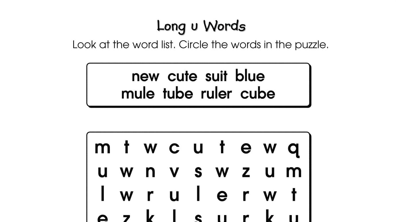 Word Search Puzzle Long u Words