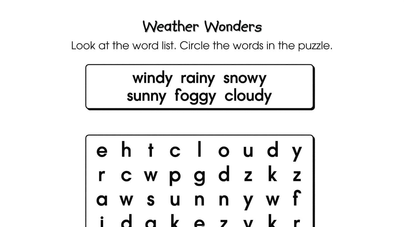 Word Search Puzzle Weather Wonders