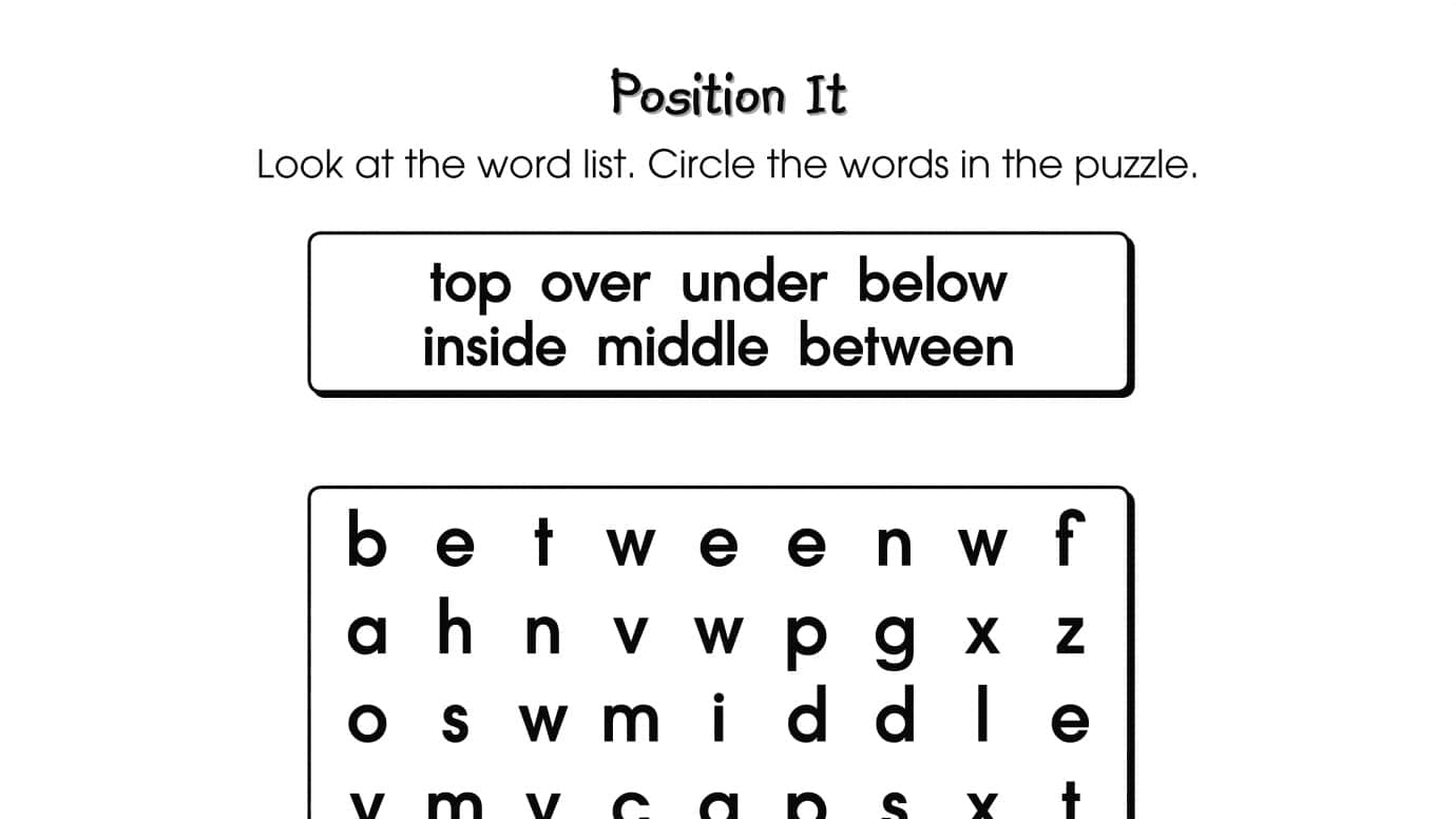 Word Search Puzzle Positional Words