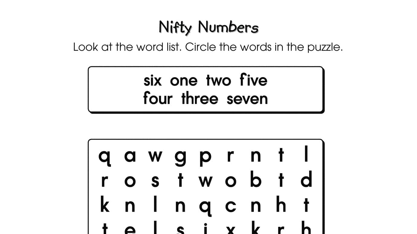 Word Search Puzzle Number Words 1-7