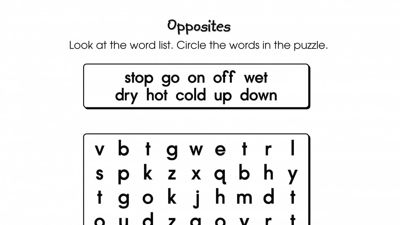 word search puzzle opposites anywhere teacher