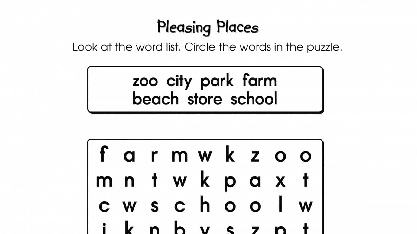 Word Search Puzzle Pleasing Places