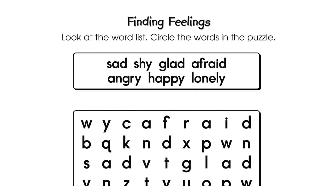 Word Search Puzzle Finding Feelings