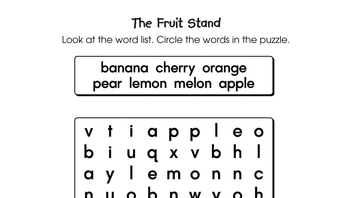 Word Search Puzzle The Fruit Stand