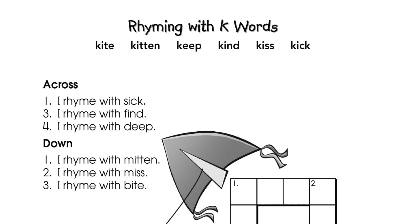 Crossword Puzzle Rhyming with k Words