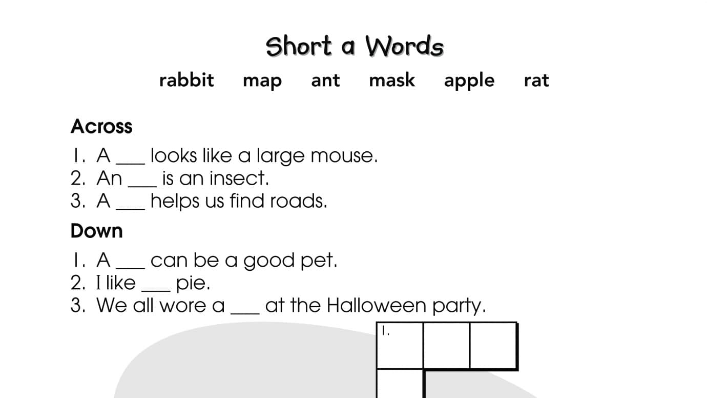 Crossword Puzzle Short a Words