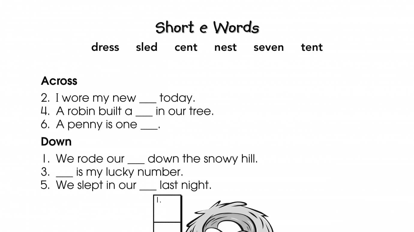 Crossword Puzzle Short e Words