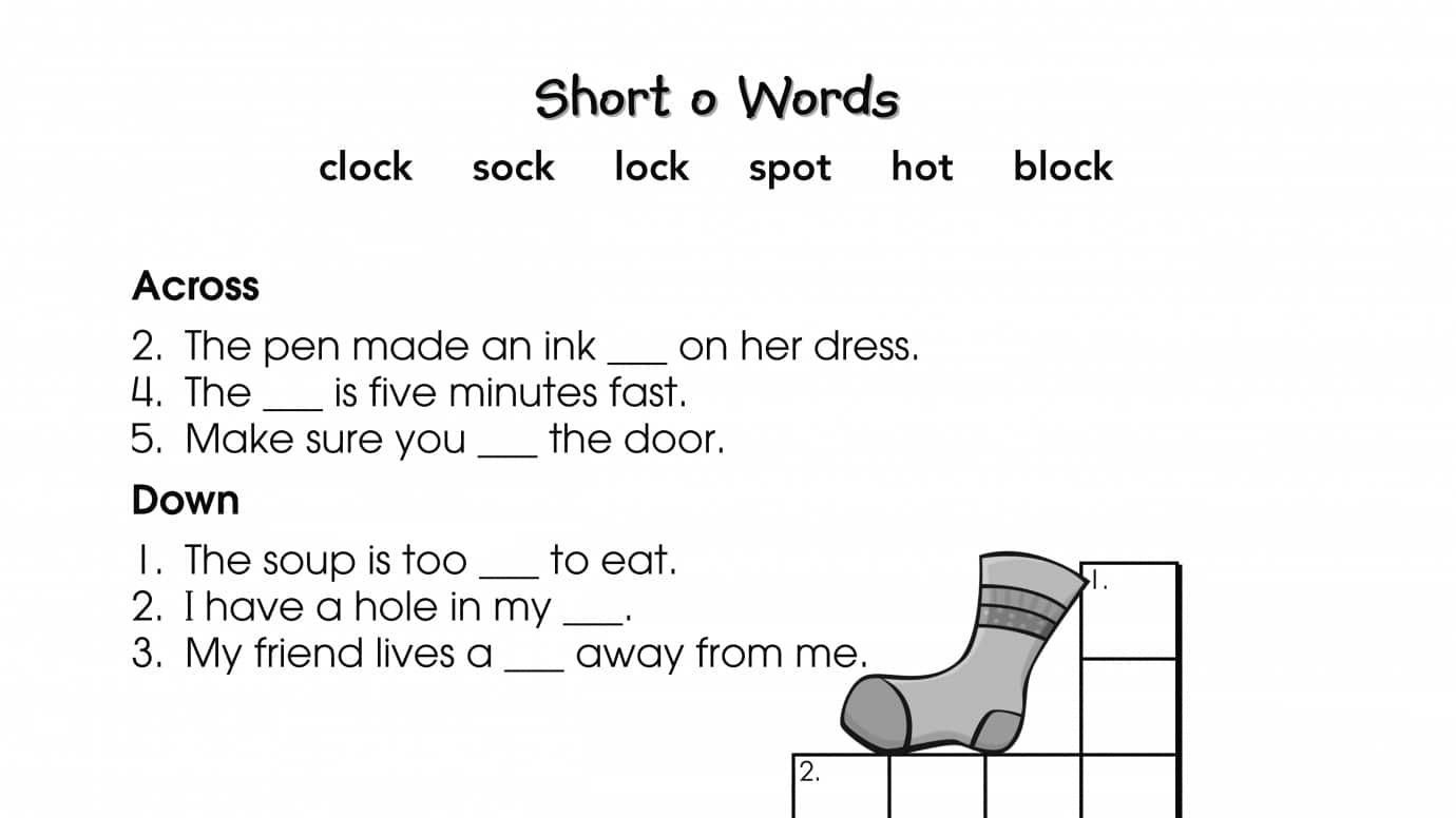 Crossword Puzzle Short o Words