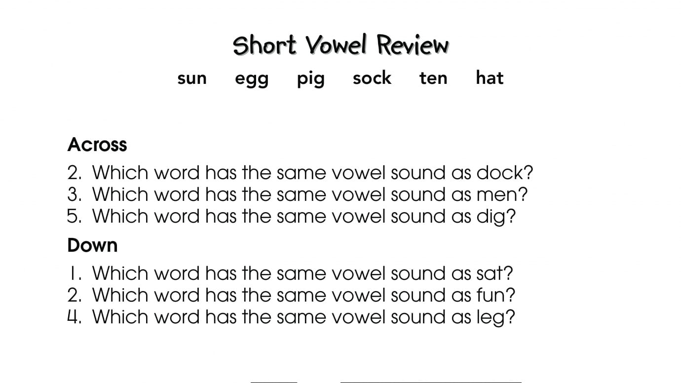 Crossword Puzzle Short Vowels
