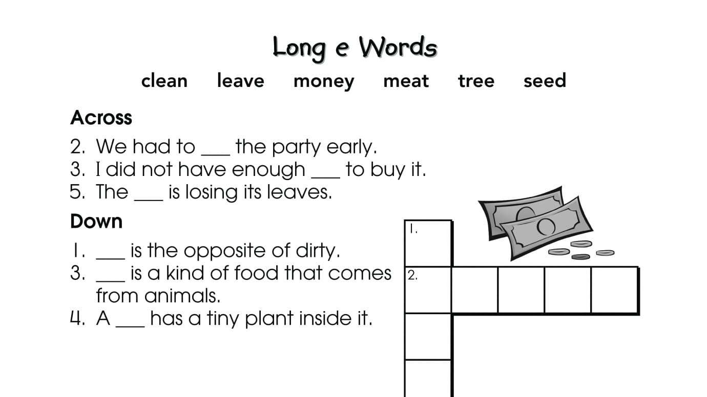 Crossword Puzzle Long e Words