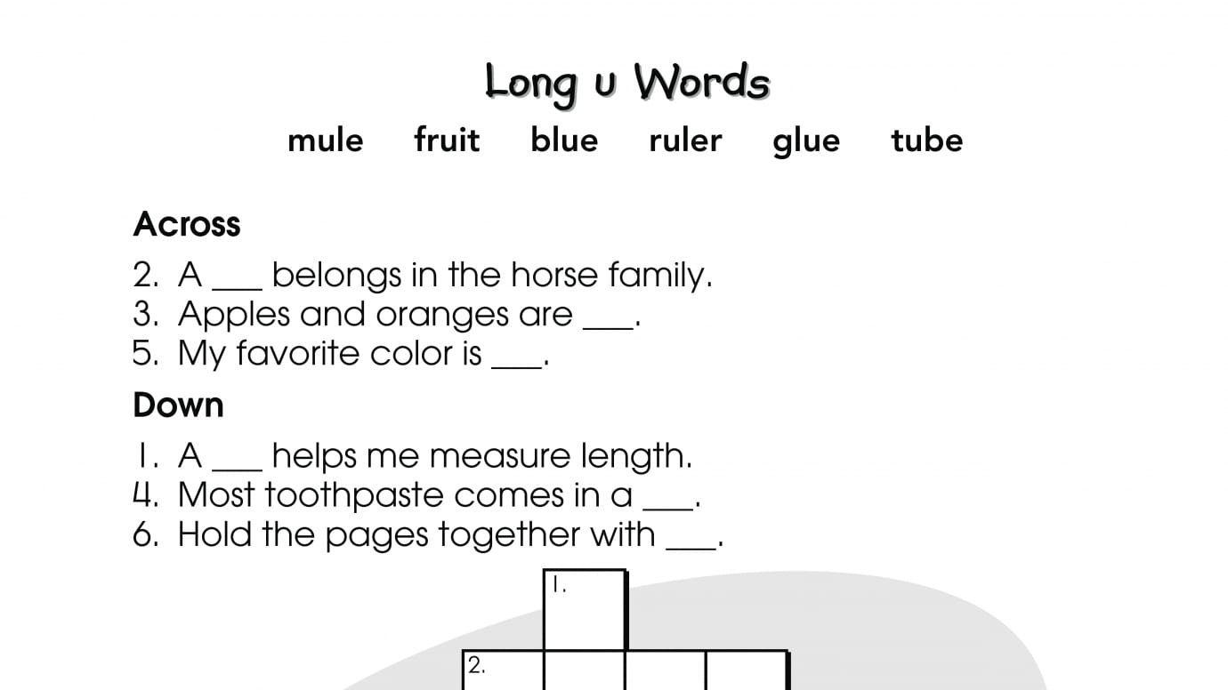 Crossword Puzzle Long u Words