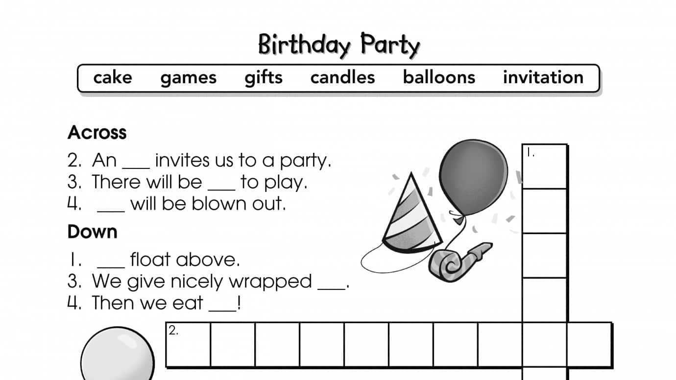 Crossword Puzzle Birthday Party Printable Activities Anywhere Teacher