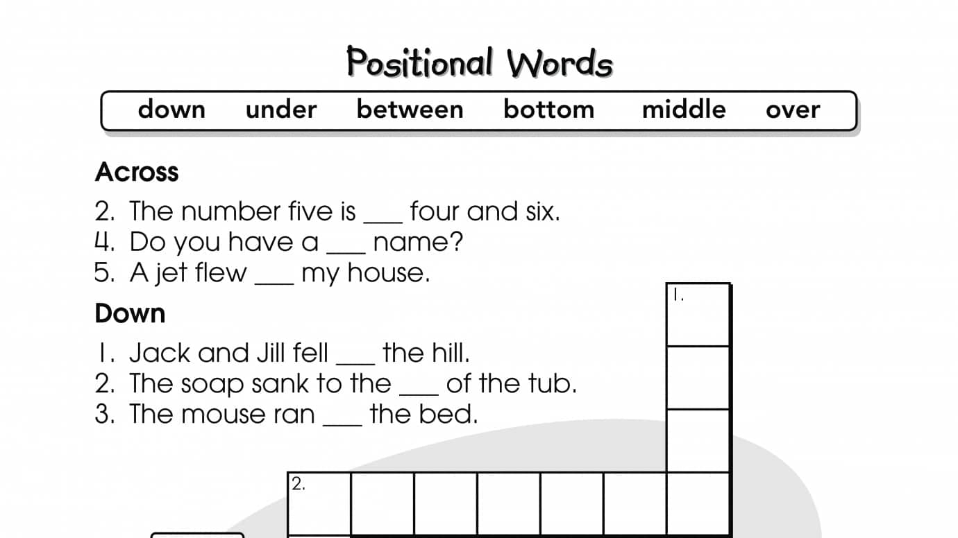 Crossword Puzzle Positional Words