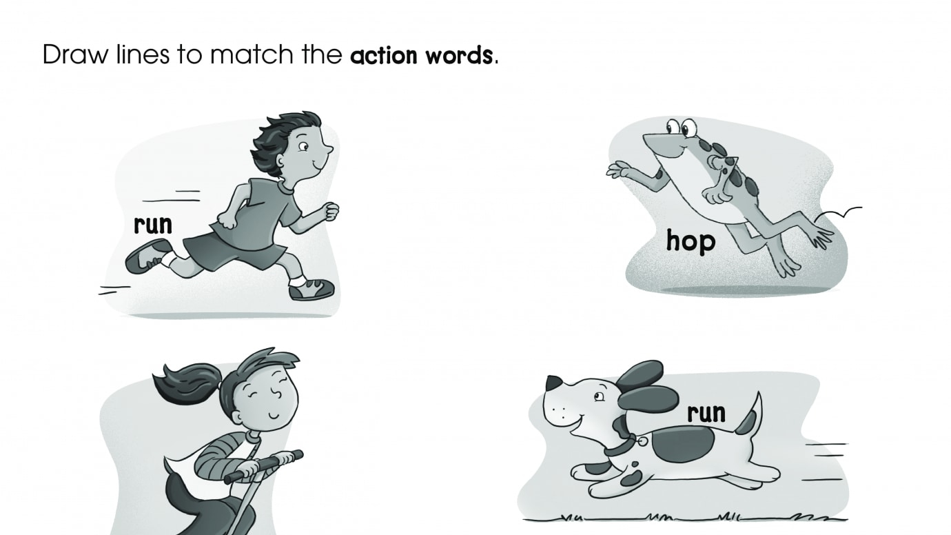 stick drawing of action words