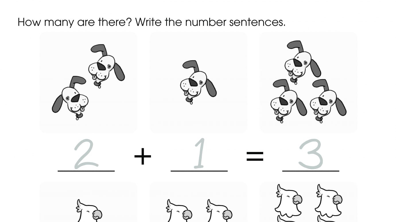 Writing Addition Problems Up to 6: Pets