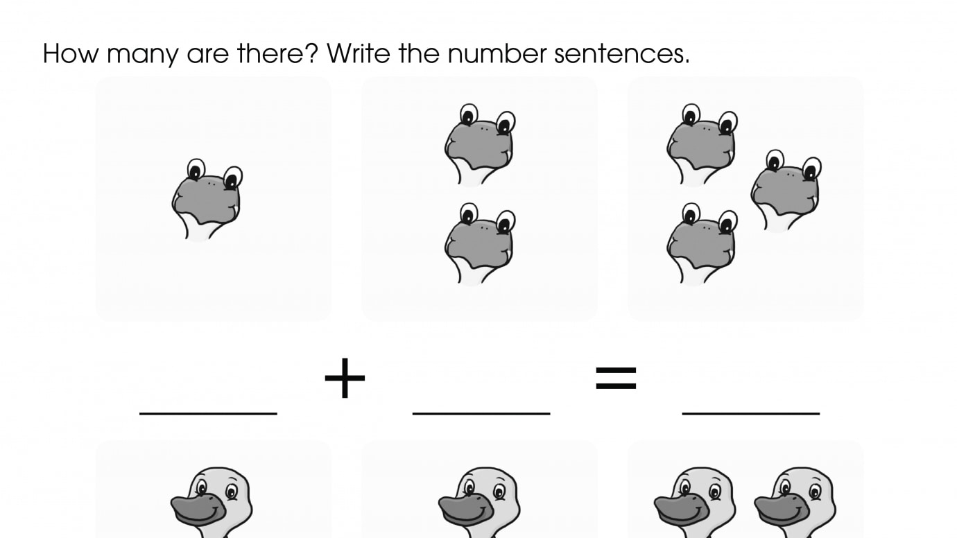 Writing Addition Problems Up to 6: Animals
