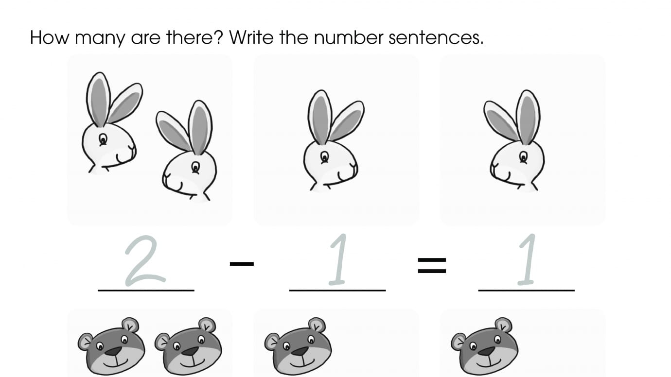 Writing Subtraction Problems to 2: Animals