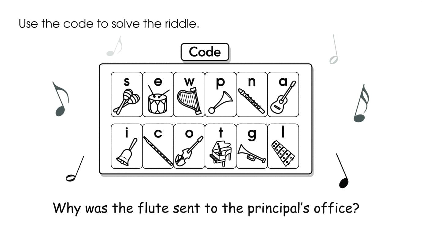 Use the Code to Solve the Riddle: Musical Instruments