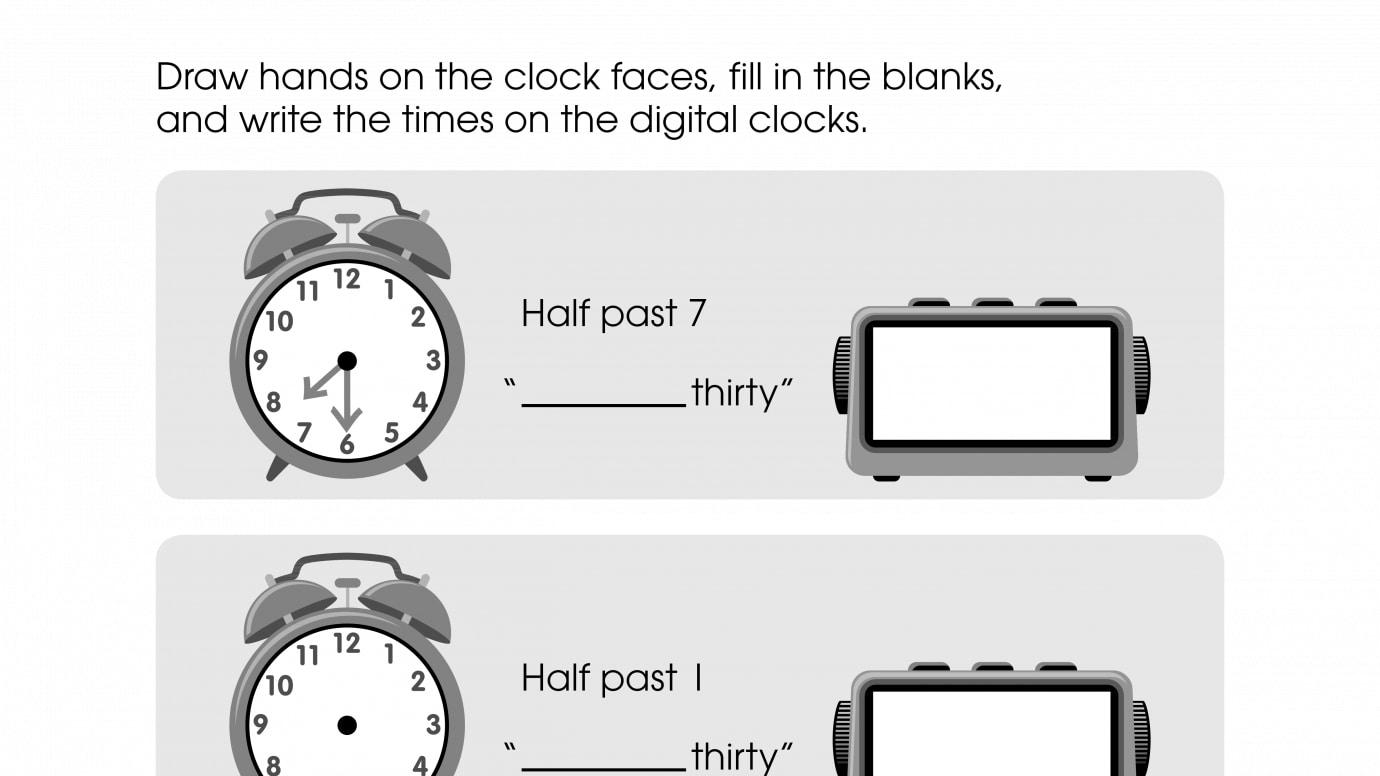 Draw the Clock Hand, Fill in the Blank, and Write the Time