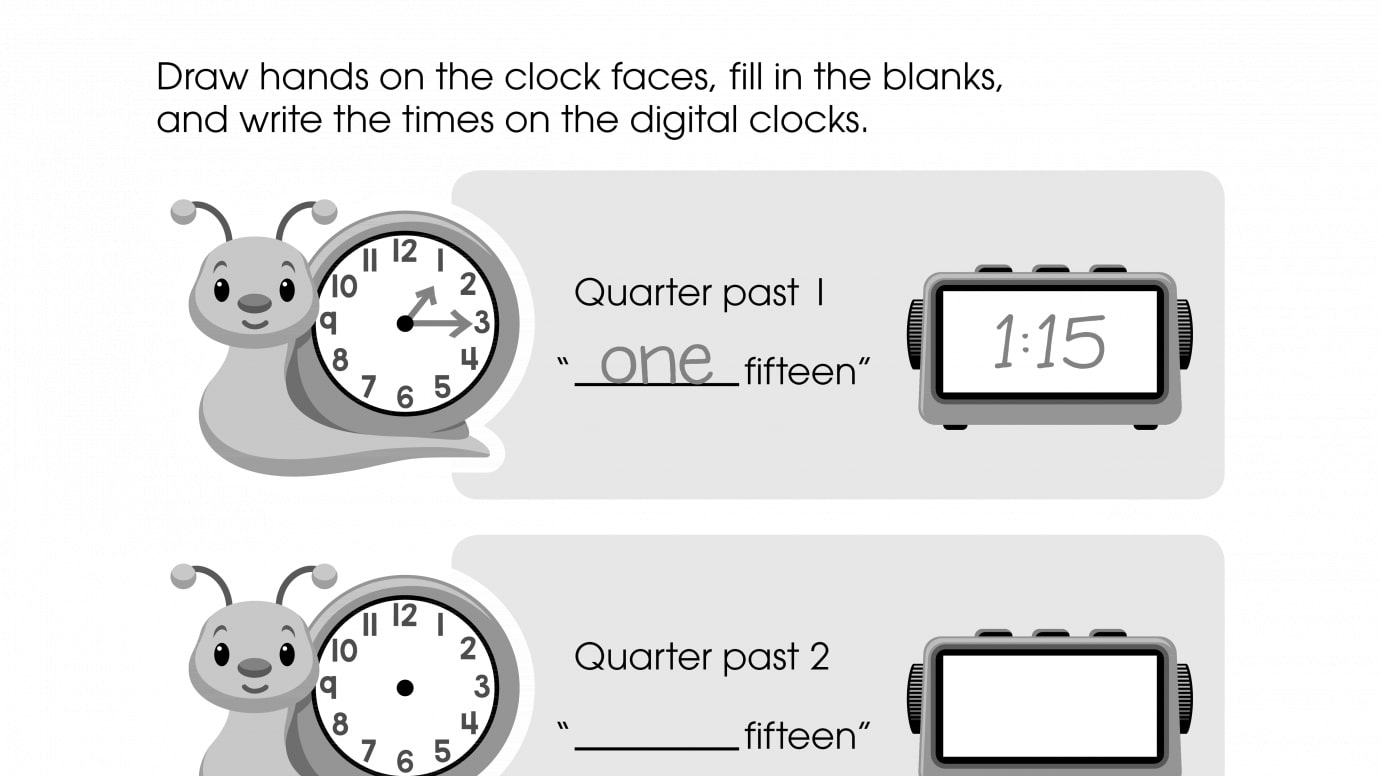 Draw the Clock Hand, Fill in the Blank, and Write the Time
