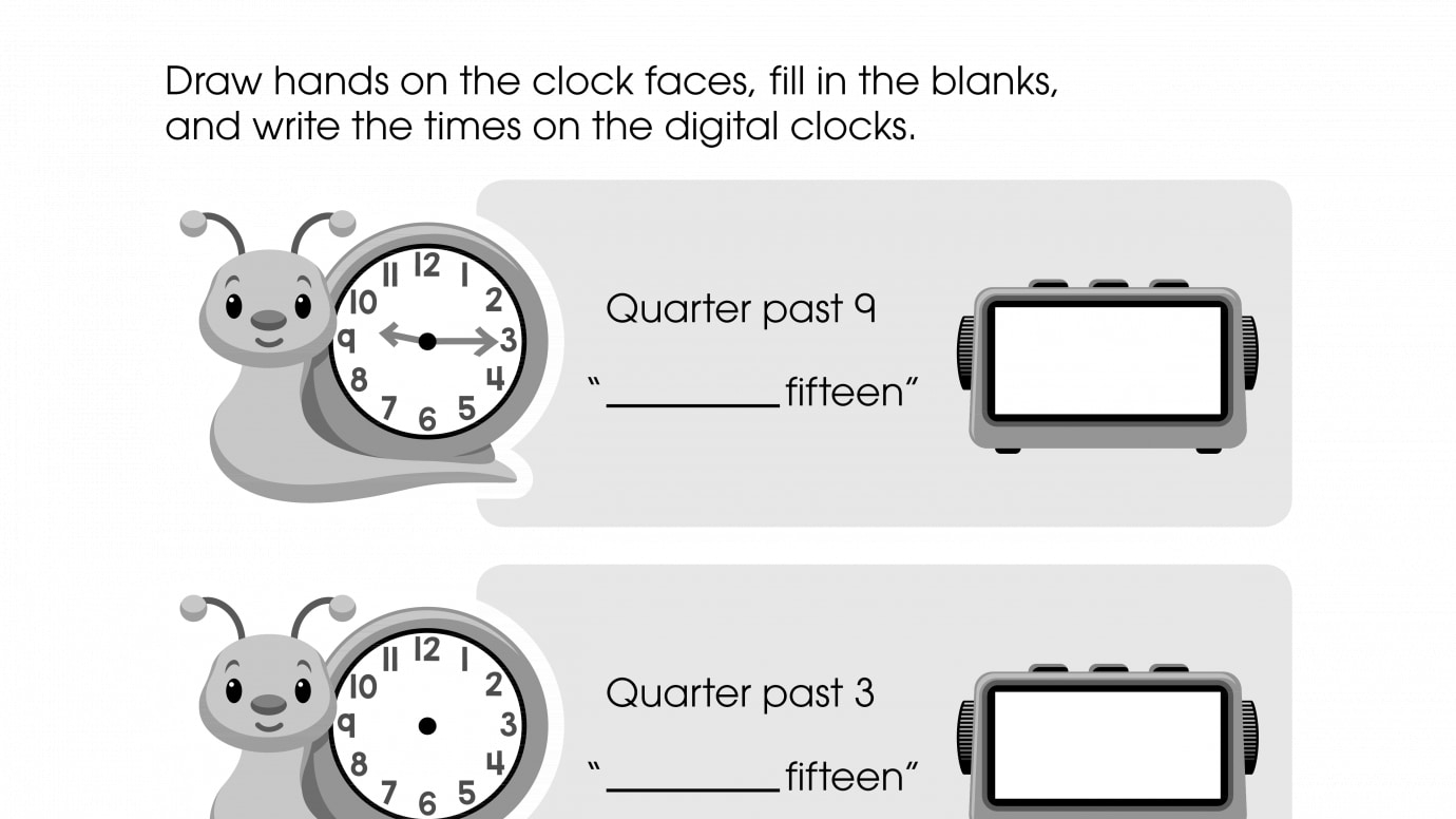 Draw the Clock Hand, Fill in the Blank, and Write the Time
