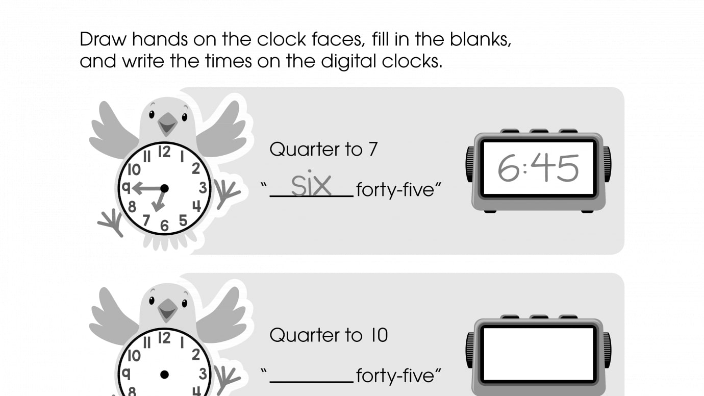 Draw the Clock Hand, Fill in the Blank, and Write the Time