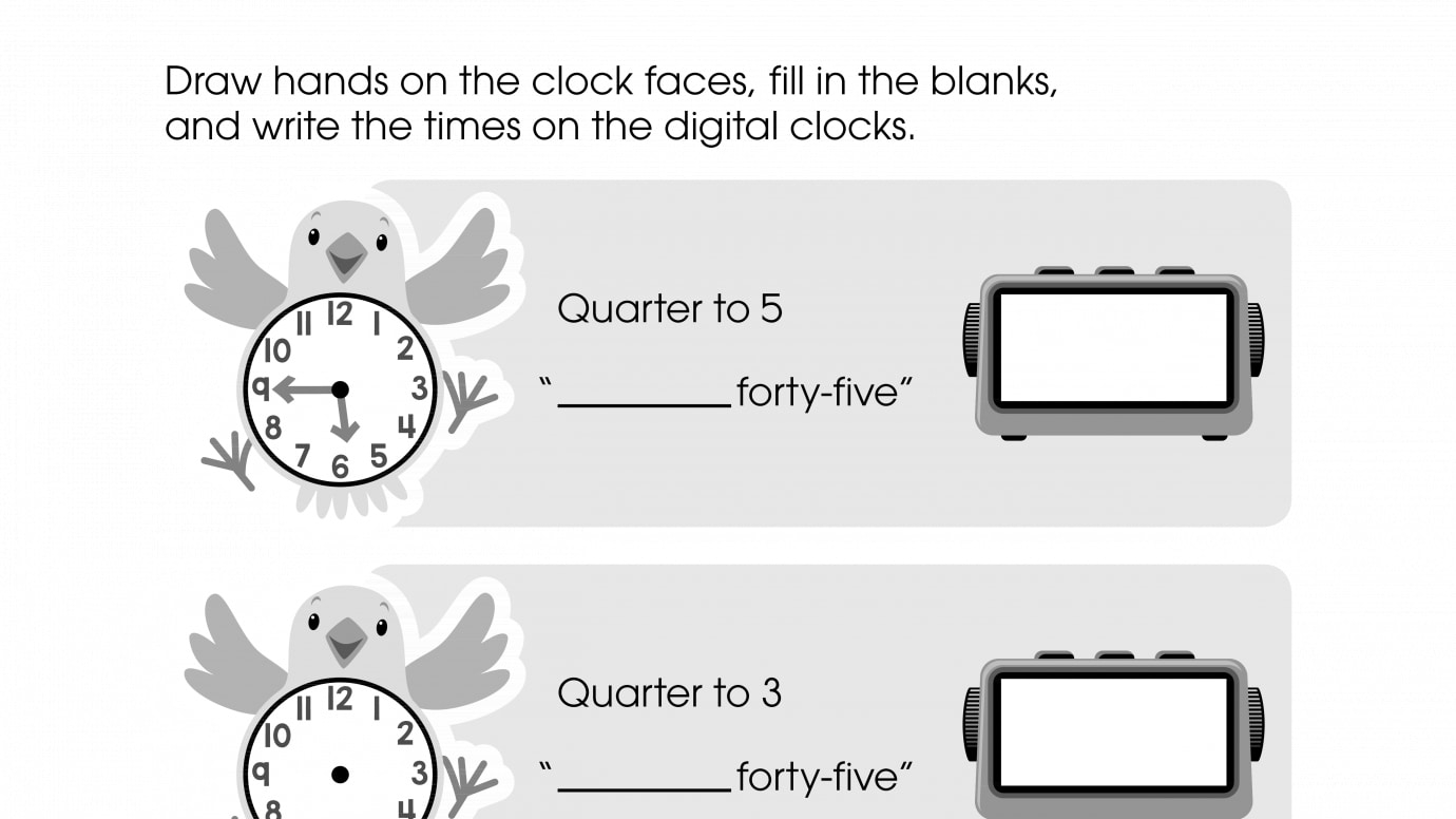 Draw the Clock Hand, Fill in the Blank, and Write the Time