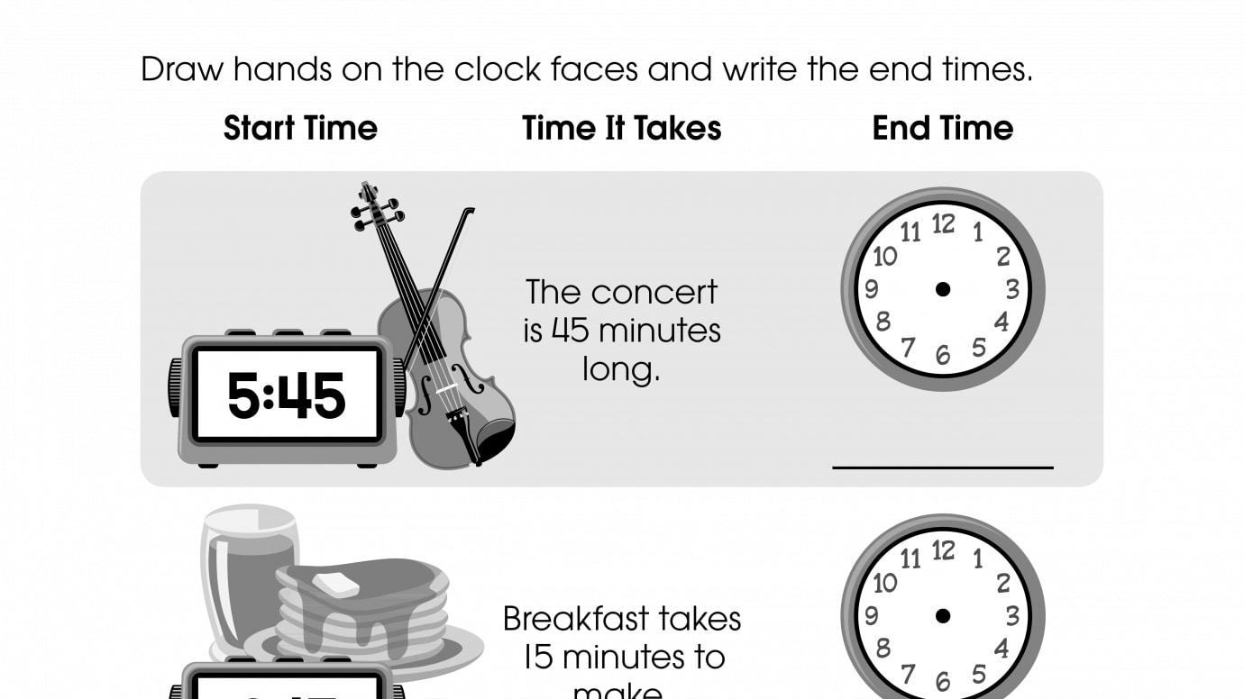 Draw the Clock Hand, Fill in the Blank, and Write the Time
