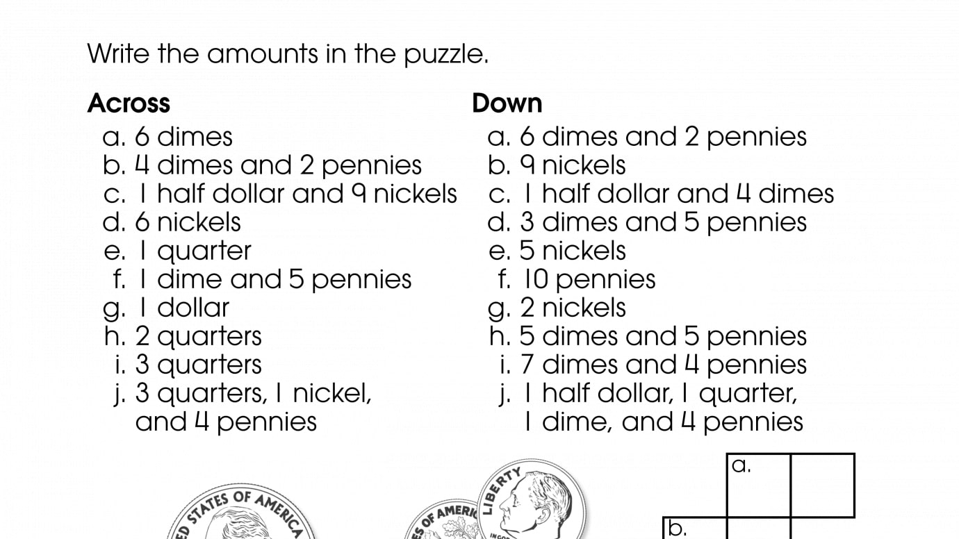 Counting Coins Crossnumber Puzzle 