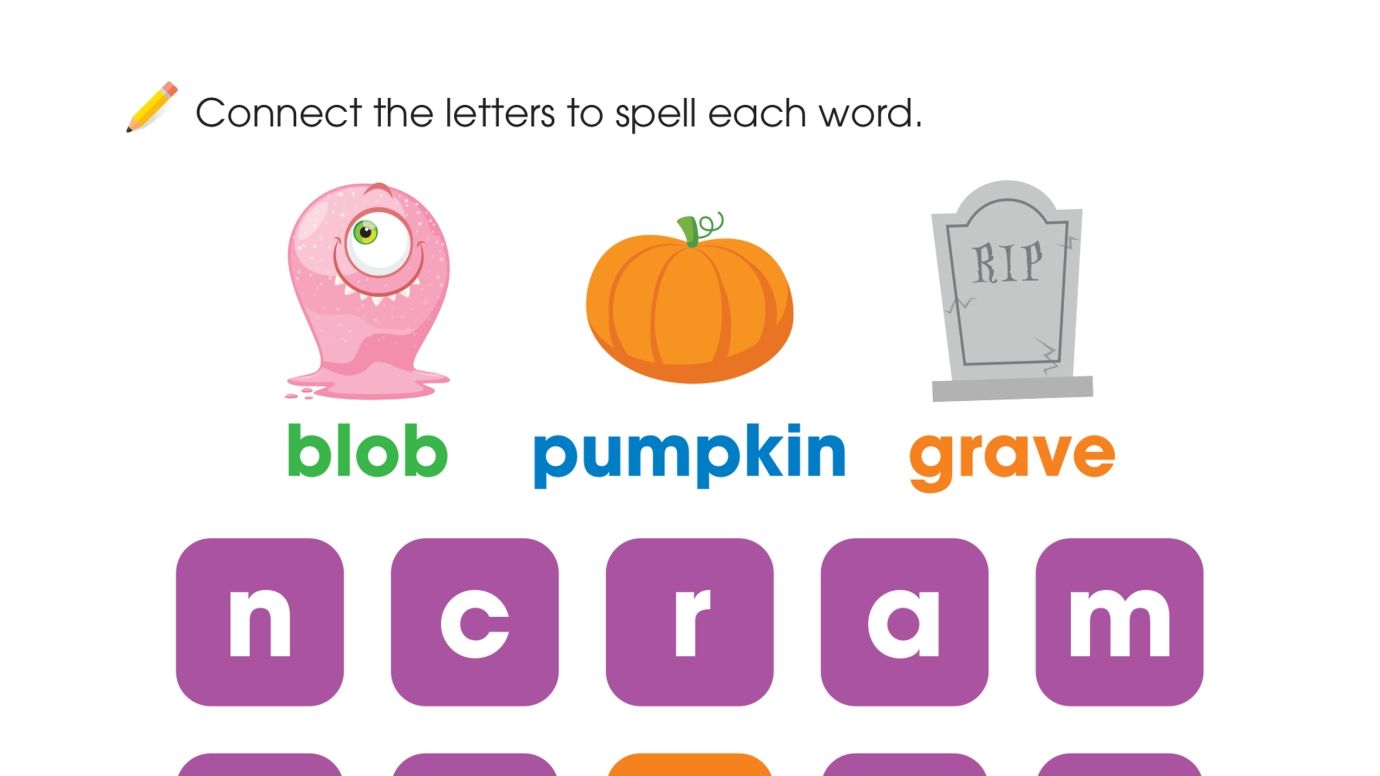 Connect Letters: blob pumpkin grave