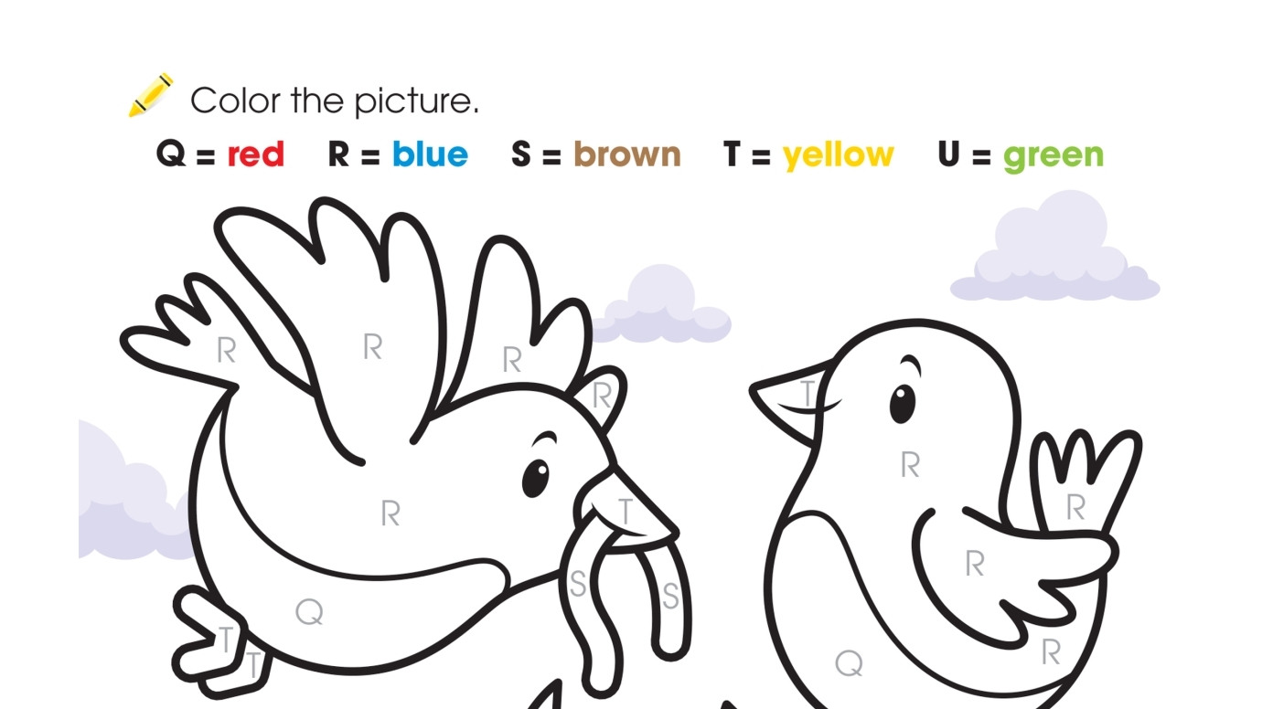 Color by Letters Q, R, S, T, U: Birds Nest