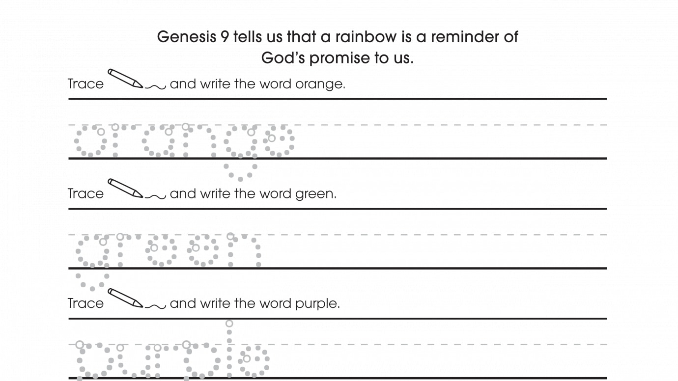 Inspirational Trace & Write: Orange, Green & Purple then Color the Rainbow